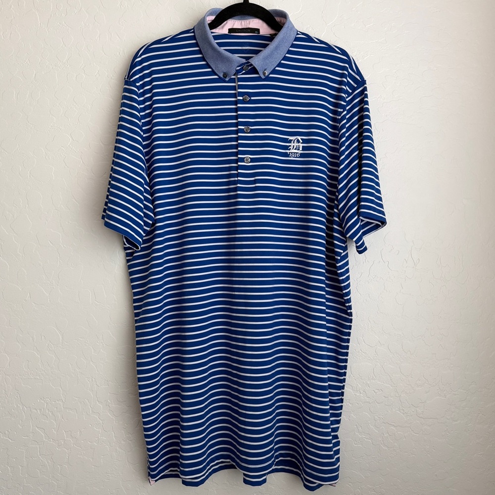 Greyson Men's Altoona Striped Short Sleeve Golf Polo‎ Shirt Blue White XL